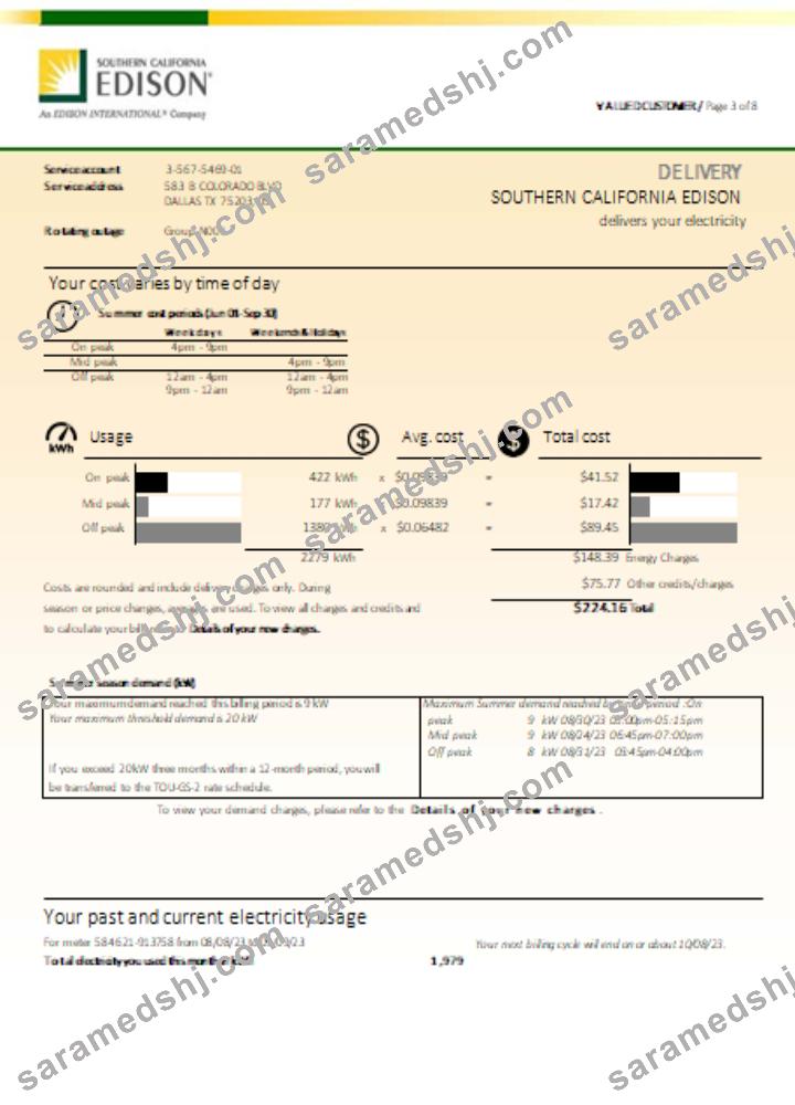 Southern California EDISON utility business bill, page 3, SCR